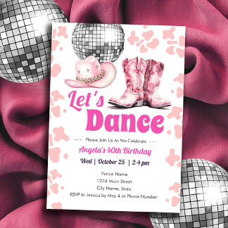 Cowgirl Disco 40. Geburtstag PINK Tanz Einladung