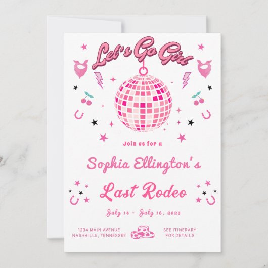 Cowgirl Disco Bachelorette Einladung (Vorderseite)