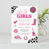 Cowgirl Disco Bachelorette Einladung (Stehend Vorderseite)