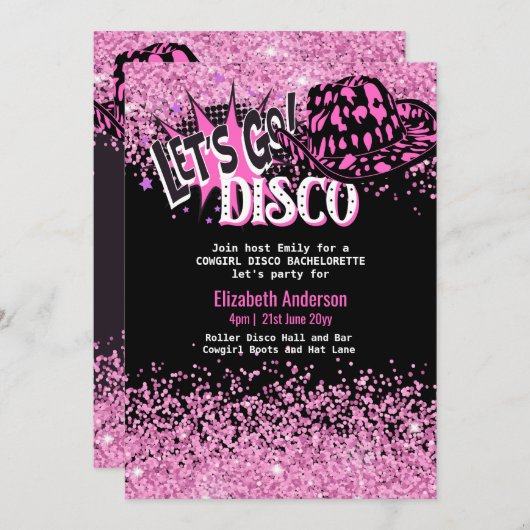 Cowgirl Disco Bachelorette Lasse letzte Runde Rode Einladung (Vorne/Hinten)