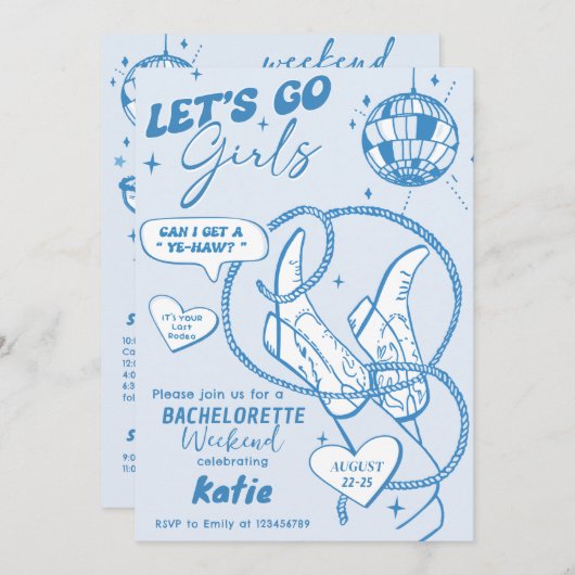 Cowgirl Disco Einladung (Vorne/Hinten)