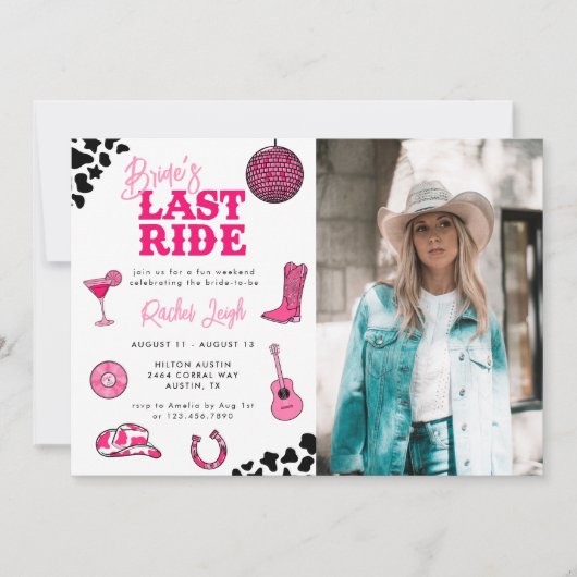 Cowgirl Disco Letzte Fahrt Bachelorette Wochenende Einladung (Vorderseite)