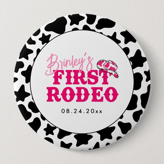 Cowgirl Disco Pink First Rodeo Button (Vorderseite)