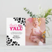 Cowgirl Disco Pink First Rodeo Danke Y'all Einladung (Stehend Vorderseite)