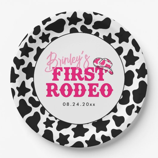 Cowgirl Disco Pink First Rodeo Pappteller (Vorderseite)