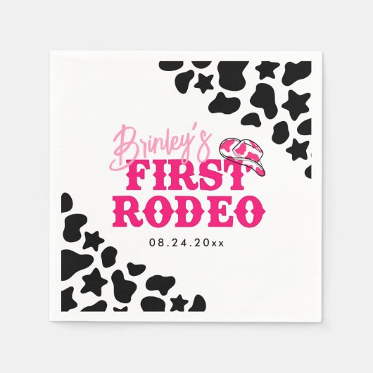 Cowgirl Disco Pink First Rodeo Serviette (Vorderseite)