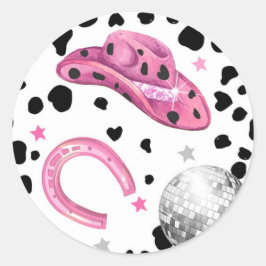 Cowgirl Disco Rodeo Dusche Geburtstag Cupcake Runder Aufkleber