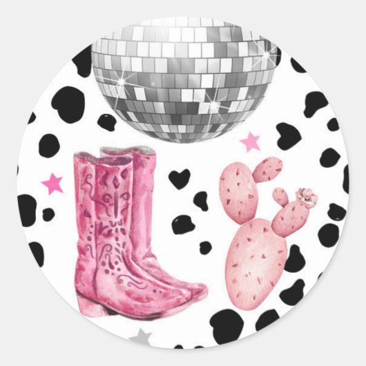 Cowgirl Disco Rodeo Dusche Geburtstag Cupcake Runder Aufkleber (Vorderseite)
