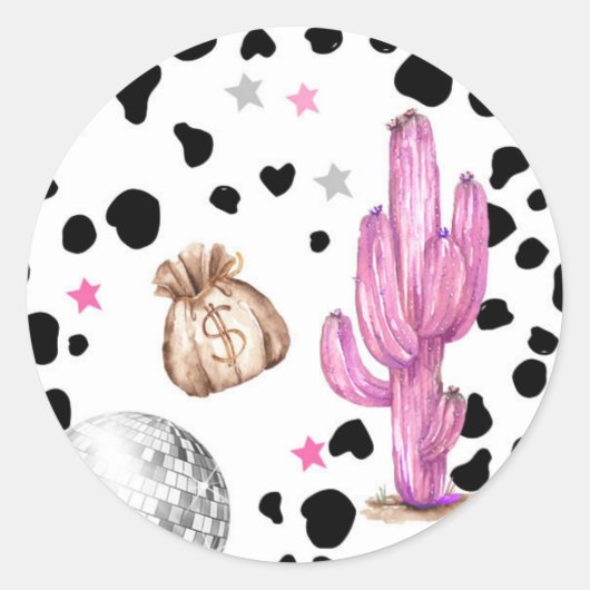 Cowgirl Disco Rodeo Dusche Geburtstag Cupcake Runder Aufkleber (Vorderseite)