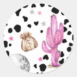 Cowgirl Disco Rodeo Dusche Geburtstag Cupcake Runder Aufkleber