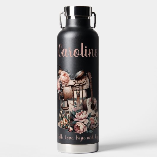 Cowgirl Dreams - Sattel, Hufeisen & Gitarre Trinkflasche (Vorderseite)