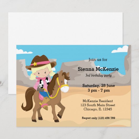 Cowgirl Einladung (Vorne/Hinten)