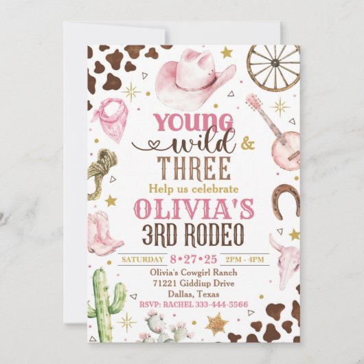Cowgirl-Einladung, Young Wild & Three, 3. Rodeo Einladung (Vorderseite)