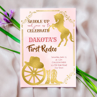 Cowgirl erste rodeo rosa und Gold Geburtstag einla Einladung