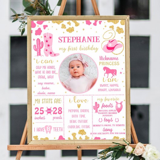 Cowgirl First Birthday Milestone sign (1074) Poster