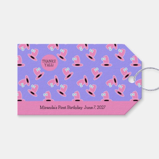 Cowgirl First Geburtstag Geschenkanhänger (Vorderseite (Horizontal))