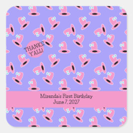 Cowgirl First Geburtstag Quadratischer Aufkleber