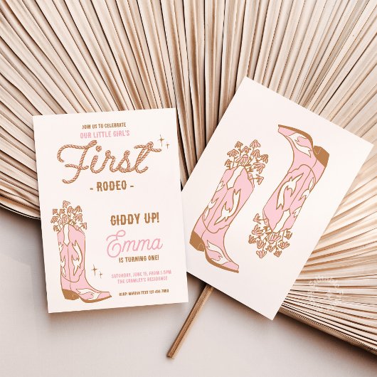 Cowgirl First Rodeo Boot mit Blume Einladung