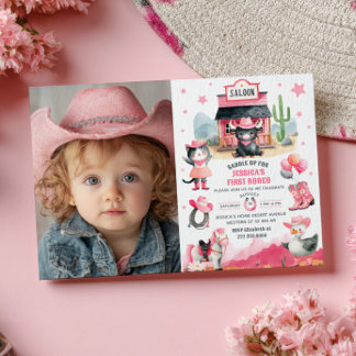 Cowgirl First Rodeo Pink Western Foto Geburtstag Einladung