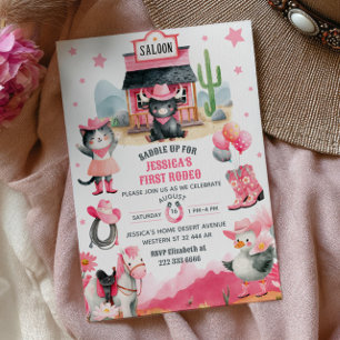 Cowgirl First Rodeo Pink Western Geburtstagsparty Einladung