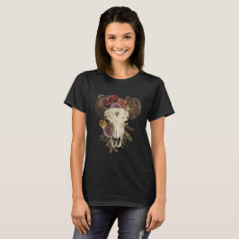 Cowgirl Floral Bison Animal Horned Skull T-Shirt