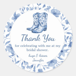  Cowgirl Floral Bridal Shower thank you blue chic Runder Aufkleber