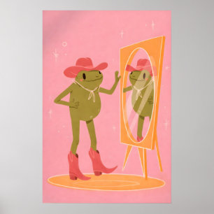 Cowgirl-Frosch-Plakat, Rosa Western-Kunst-Druck Poster