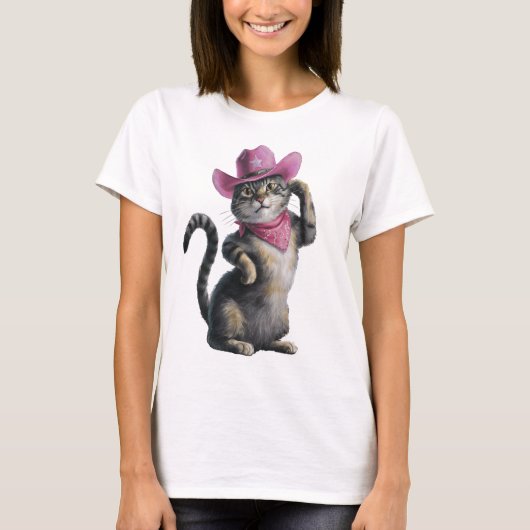 Cowgirl-Funny Cat T-Shirt (Vorderseite)