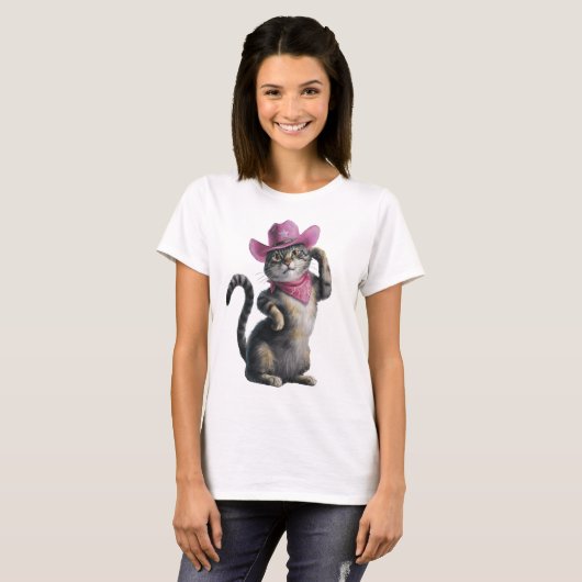 Cowgirl-Funny Cat T-Shirt (Vorne ganz)