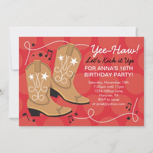 Cowgirl Geburtstagsfeier Einladungen (Vorderseite)