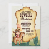 Cowgirl Geburtstagspferd wild und kostenlos Einladung (Vorderseite)
