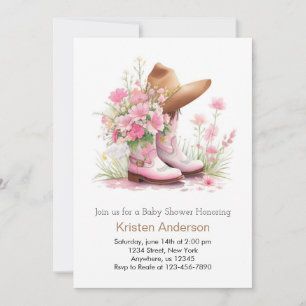 Cowgirl Hat and Boots Watercolor Baby Shower Einladung