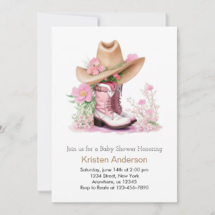 Cowgirl Hat and Boots Watercolor Dream Baby Dusche Einladung