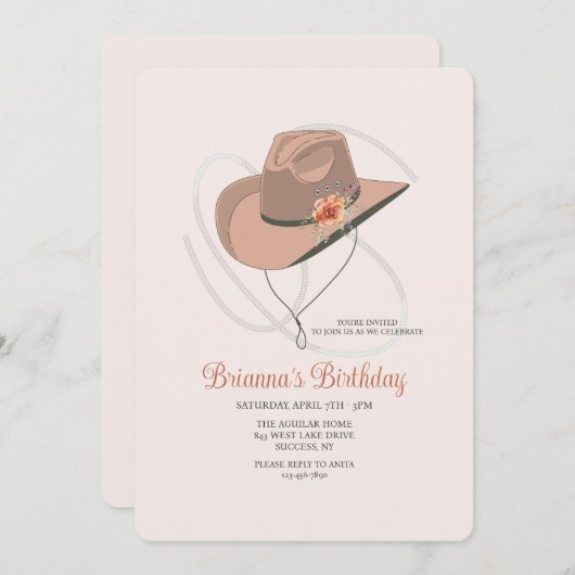 Cowgirl Hat Einladung (Vorne/Hinten)
