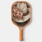 Cowgirl Hat Peach Flowers Personalized Pickleball Schläger (Vorderseite)