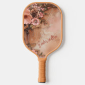 Cowgirl Hat Peach Flowers Personalized Pickleball Schläger (Rückseite)