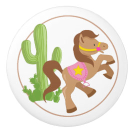 Cowgirl Horse and Cactus Keramikknauf