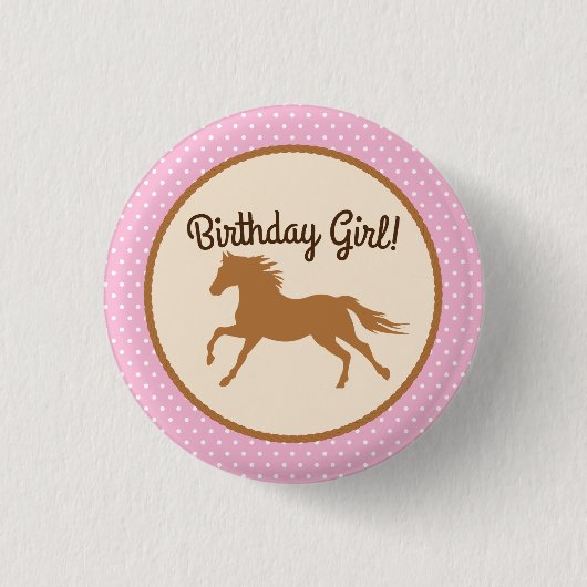 Cowgirl Horse Birthday Girl Button Button Abzeiche (Vorderseite)