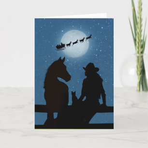 Cowgirl Horse Cat und Santa Niedlich Holiday Karte