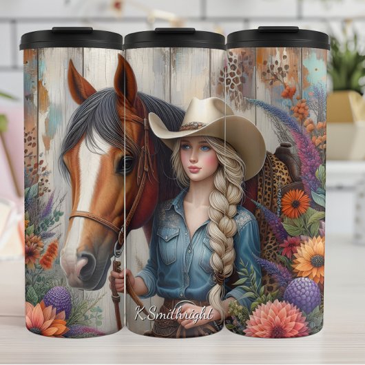 Cowgirl Horse Floral Rustic Charm Thermosbecher
