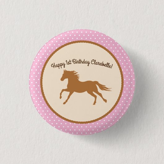 Cowgirl Horse Kid Girl's Birthday Party Thema Button (Vorderseite)