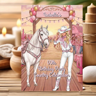 Cowgirl Horse Pink White Ranch Birthday Party Einladung
