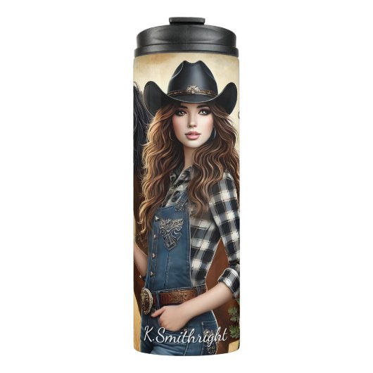 Cowgirl Horse Sunflowers Rustic Charm Thermosbecher (Vorderseite)