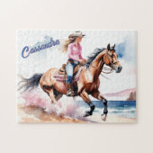 Cowgirl Horseback Riding on Beach by Ocean Custom Puzzle (Horizontal)