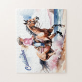 Cowgirl Horseback Riding on Beach by Ocean Custom Puzzle (Vertikal)