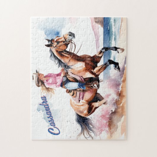 Cowgirl Horseback Riding on Beach by Ocean Custom Puzzle (Vertikal)