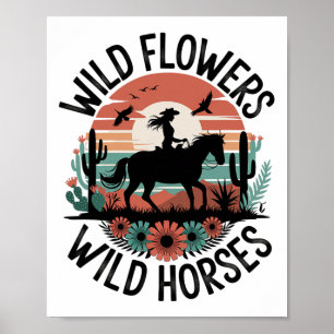 Cowgirl Horseback Riding Wilde Blume Frauen Mädche Poster