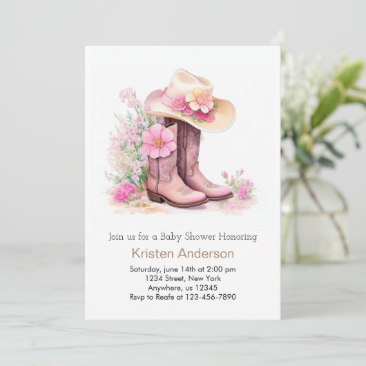 Cowgirl-Hut und Boots Babydusche Einladung (Stehend Vorderseite)