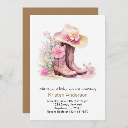 Cowgirl-Hut und Boots Babydusche Einladung (Vorne/Hinten)