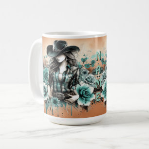 Cowgirl Illustration und floraler Hintergrund Kuns Kaffeetasse